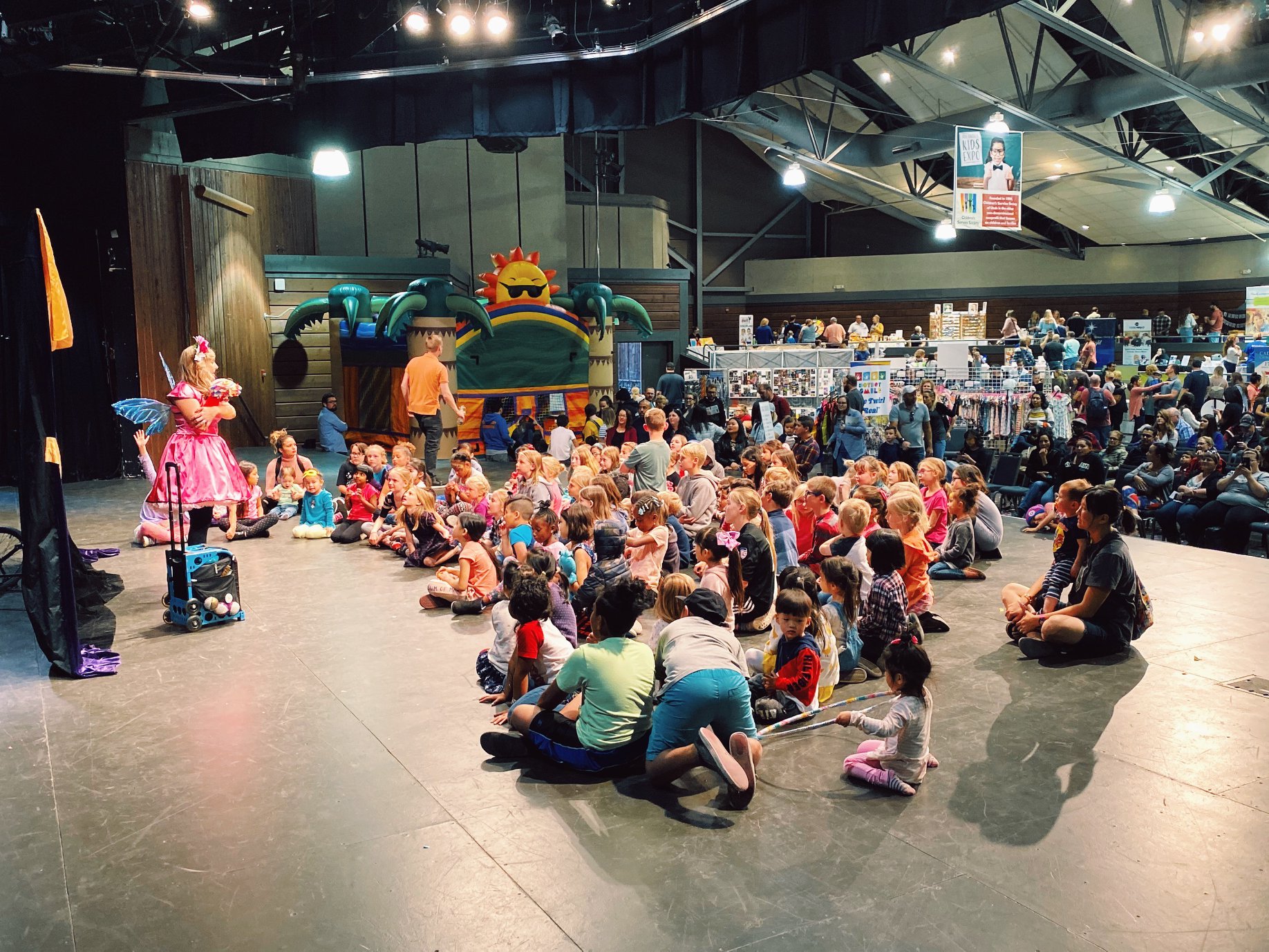 Fairy La La performing to a huge crowd of children at a Kids Expo in the USA