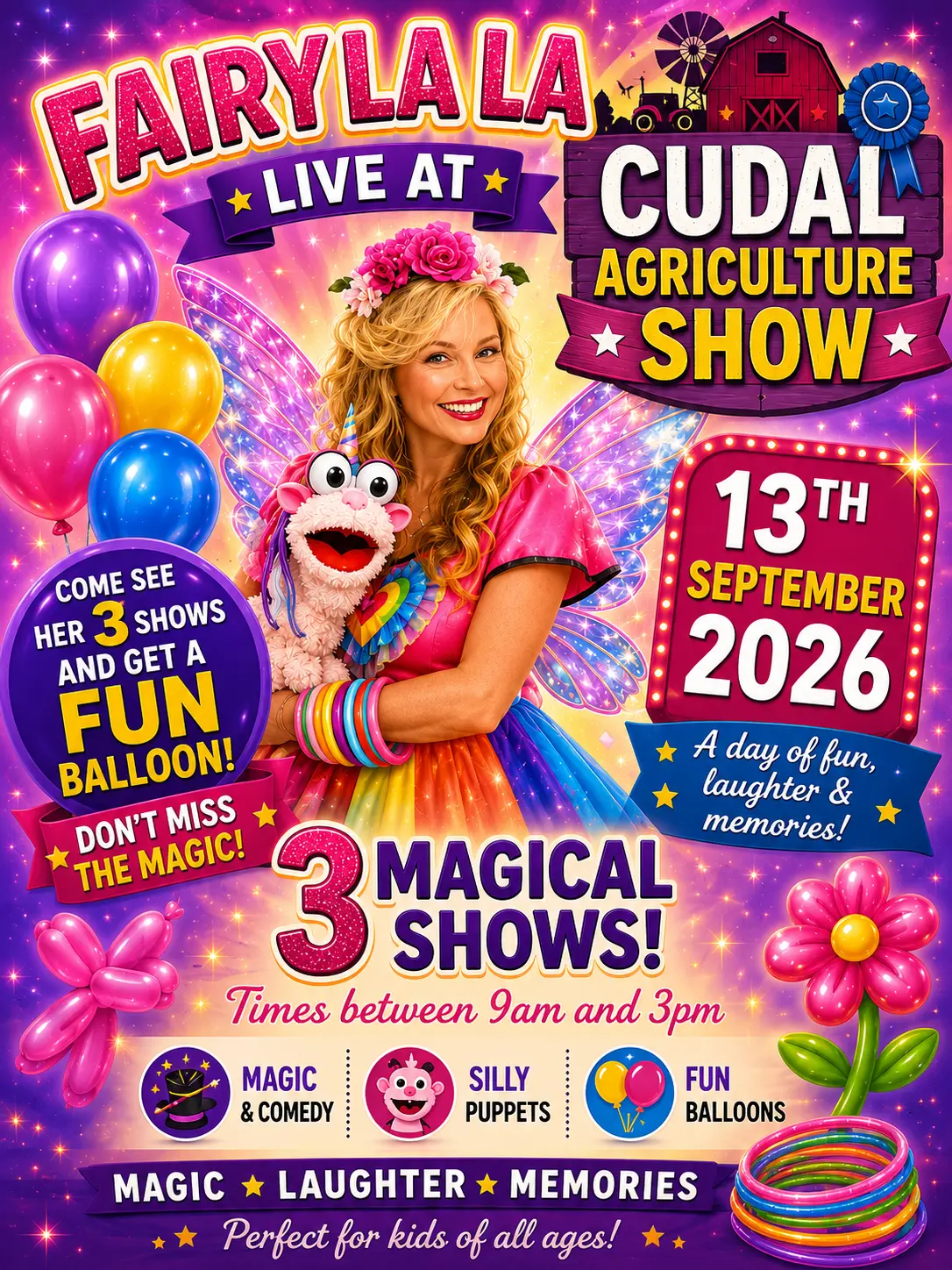 Fairy La La live at the Cudal Agriculture Show, 13th September 2026 — 3 magical shows poster
