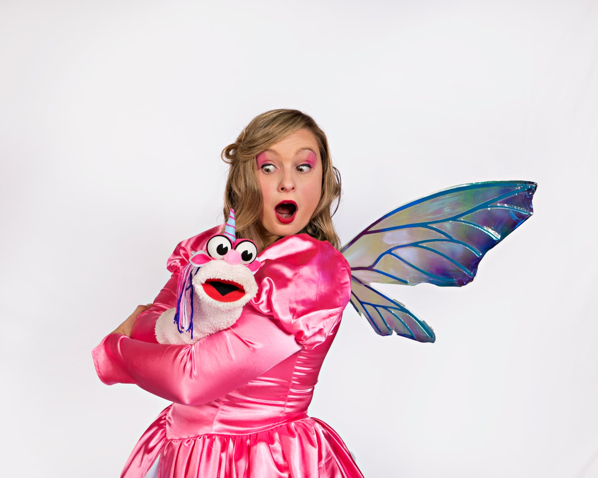 Fairy La La — theatre-trained children's performer, with her sparkle unicorn puppet