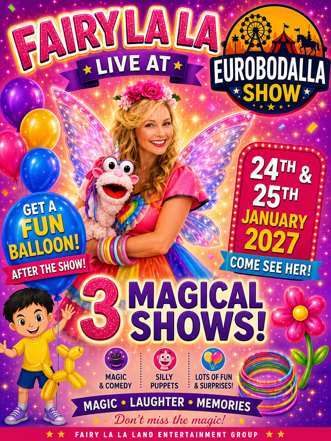 Fairy La La live at the Eurobodalla Show, 24th and 25th January 2027 — 3 magical shows poster